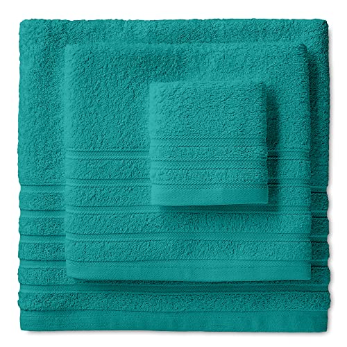BarceloHogar Juego de 3 Toallas 100% Algodon. 1 Toalla Bide 1 Toalla Lavabo 1 Toalla Baño. 500 gr /m2 . Alta Absorcion. Toallas Suaves y Resistentes. Diamante Esmeralda Cover