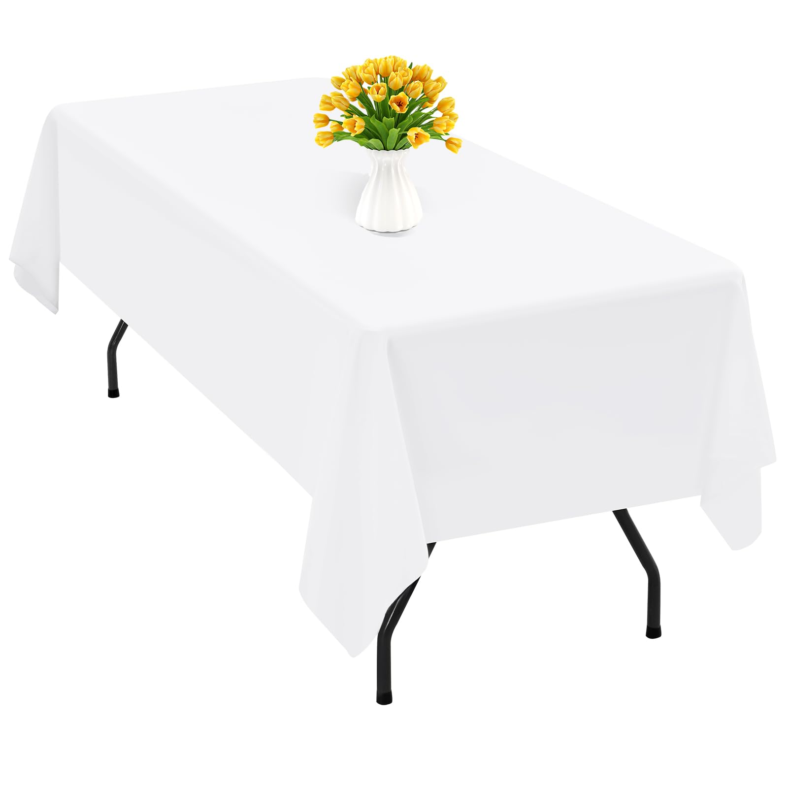 Lot De 6 Nappes Rectangulaires Polyester - 153x320 Cm - Blanche Résistante Taches Et Rides - Pour Mariage, Fête