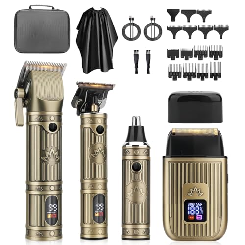 Tondeuse à cheveux professionnelle pour hommes, ensemble tondeuse à cheveux et tondeuse T-Blade, tondeuse à cheveux sans fil 4 en 1 pour barbier, rasoir à feuilles rasoir ，tondeuse pour poils de nez