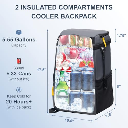 Backpack Cooler Insulated Leak Proof 33/49 Cans, 2 Insulated Compartments Thermal Bag, Portable Lightweight Beach Travel Camping Lunch Backpack for Men and Women2