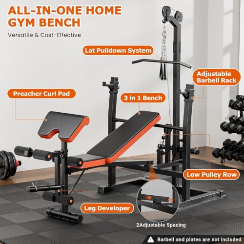 Image of Fostoy Olympic Weight Bench with Lat Pulldown, Squat Rack & Leg Curl