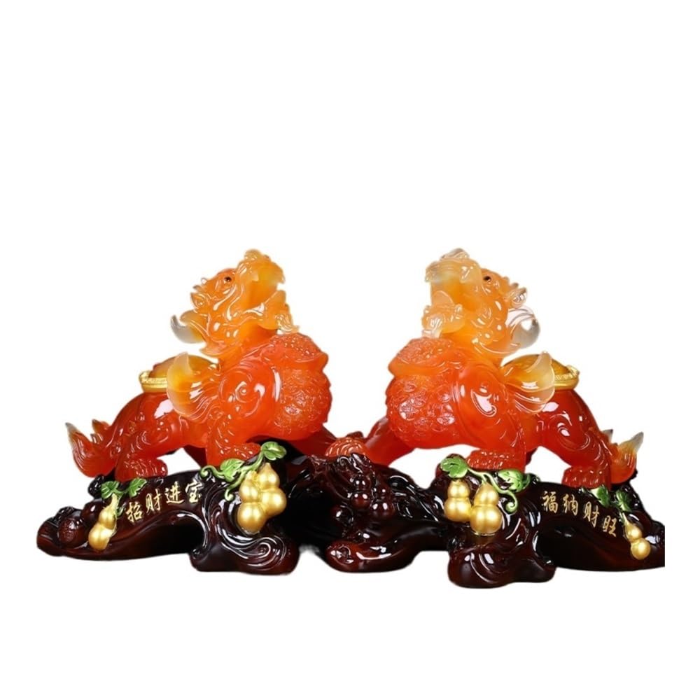 zhuyanbo007 Desk Statue, Pi Xiu Statue Pair, Wealth Ornament for Home Decor & Feng Shui Gift(Red)