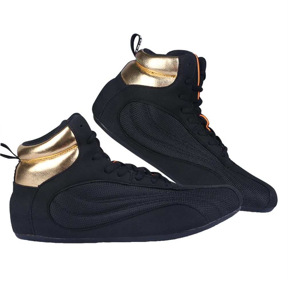 Botas De Lucha Y Boxeo para Hombres, Jóvenes Y Mujeres, Ligeras, Transpirables, Antideslizantes, para Sentadillas, Culturismo Y Entrenamiento Fitness,Negro,41 EU
