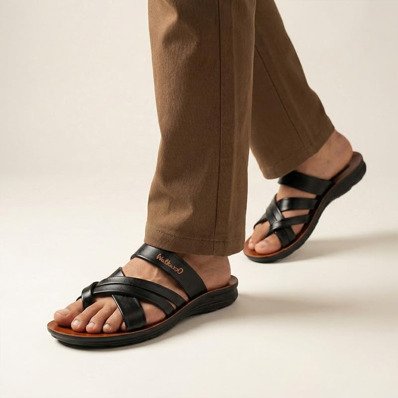 Image of WALKAROO Men's Fashion Sandals with Toe Ring, Cross Straps and Lightweight - W5687