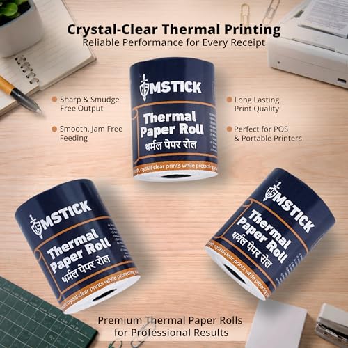 Image of MSTICK Premium Thermal Receipt Paper Rolls - 58mm (2 Inch) x 25 Meter - POS Billing Paper - Pack of 10 Rolls