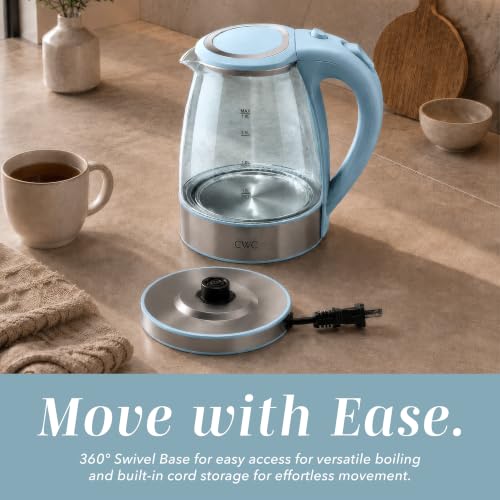 Image of COOK WITH COLOR Electric Stained Glass Tea Kettle, 1.8L Cordless Hot Water Boiler, 1200W Rapid Boil, Auto Shutoff & Boil Dry Protection, BPA-Free, Sleek Countertop Design, Blue Slate
