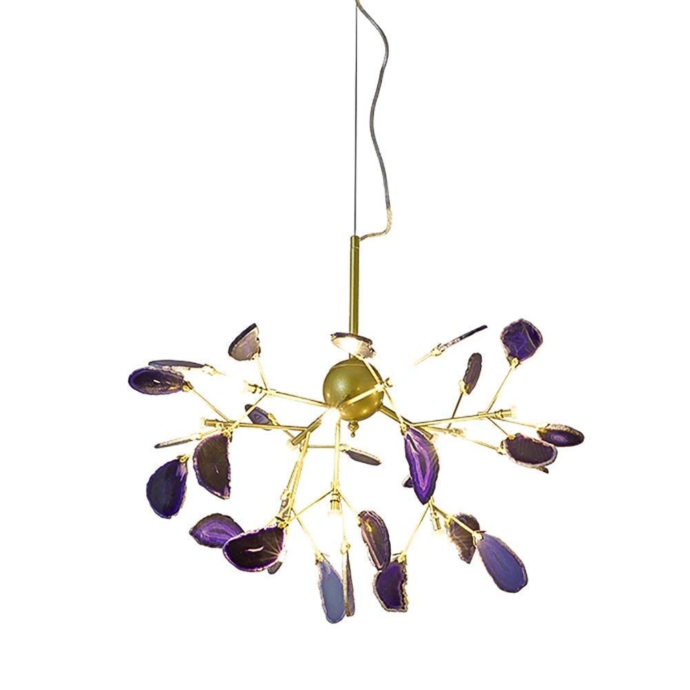 KXEcoLife Sputnik Pendant Light Fixture G4 LED Ceiling Agate Stone Firework Hanging Lighting, Postmodern 16 Lights Chandelier for Living Room, Hotel, Nursery (Color : Purple) Comfortable ann