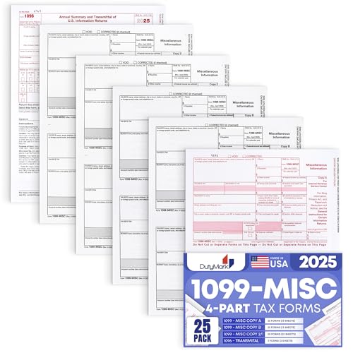 1099 MISC Forms 2025 Laser Tax Forms 4 Part Kit for 25 Individuals - Designed for QuickBooks and Accounting Software 1099 Misc 2025