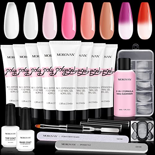 Morovan Poly Nail Gel Kit - Professional Poly Nail Gel Colors 8 Pcs 0.5oz Nail Extension Gel Kit with Slip Solution Color Changing Manicure Tool Kit Trendy Nail Art Design Easy DIY Nail At Home Set Morovan Poly Nail Gel Kit - Professional Poly Nail Gel Colors 8 Pcs 0.5oz Nail Extension Gel Kit with Slip Solution Color Changing Manicure Tool Kit Trendy Nail Art Design Easy DIY Nail At Home Set