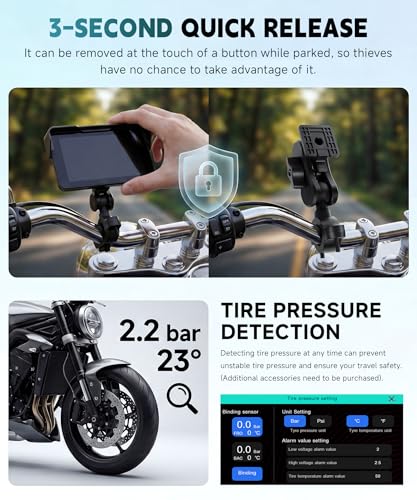 Image of Motorcycle Wirelsss Carplay Android Auto Screen, 5 inch Wireless CarPlay