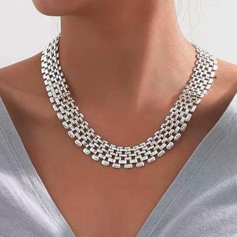 Artmiss Silver Chunky Choker Necklace Statement Wide Chain Necklace Jewelry for Women Christmas Gifts - Image 2