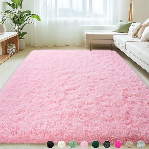 Pink Rugs for Living Room, 6x9 Feet Large Fluffy Area Rugs for Bedroom, Soft Carpet Shag Kids Room Rug, Non-Slip Fuzzy Rugs Indoor (6ft x 9ft, Pink)