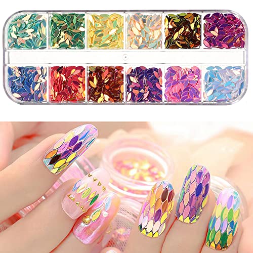 12 Colors Leaf Nail Art Glitter Sequins, Holographic 3D Leaves Nail Art Flakes Designs, Laser Leaf Glitter Acrylic Nails Supplies For Women Girls Manicure Sparkly Decorations, Diy Shiny Crafts #TOP5