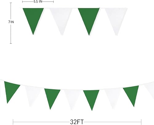 Vista 43 de Banderín rojo y blanco de 32 pies, banderines de tela triangular, guirnalda de banderines para boda, compromiso, despedida de soltera, aniversario
