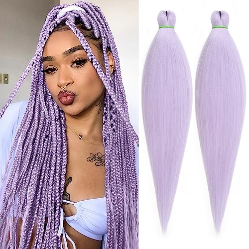 Leeven 26 Inch 2 Packs Light Purple Braiding Hair Pre Stretched lavender braiding hair Prestretched Braiding Hair Extensions(Light purple#)