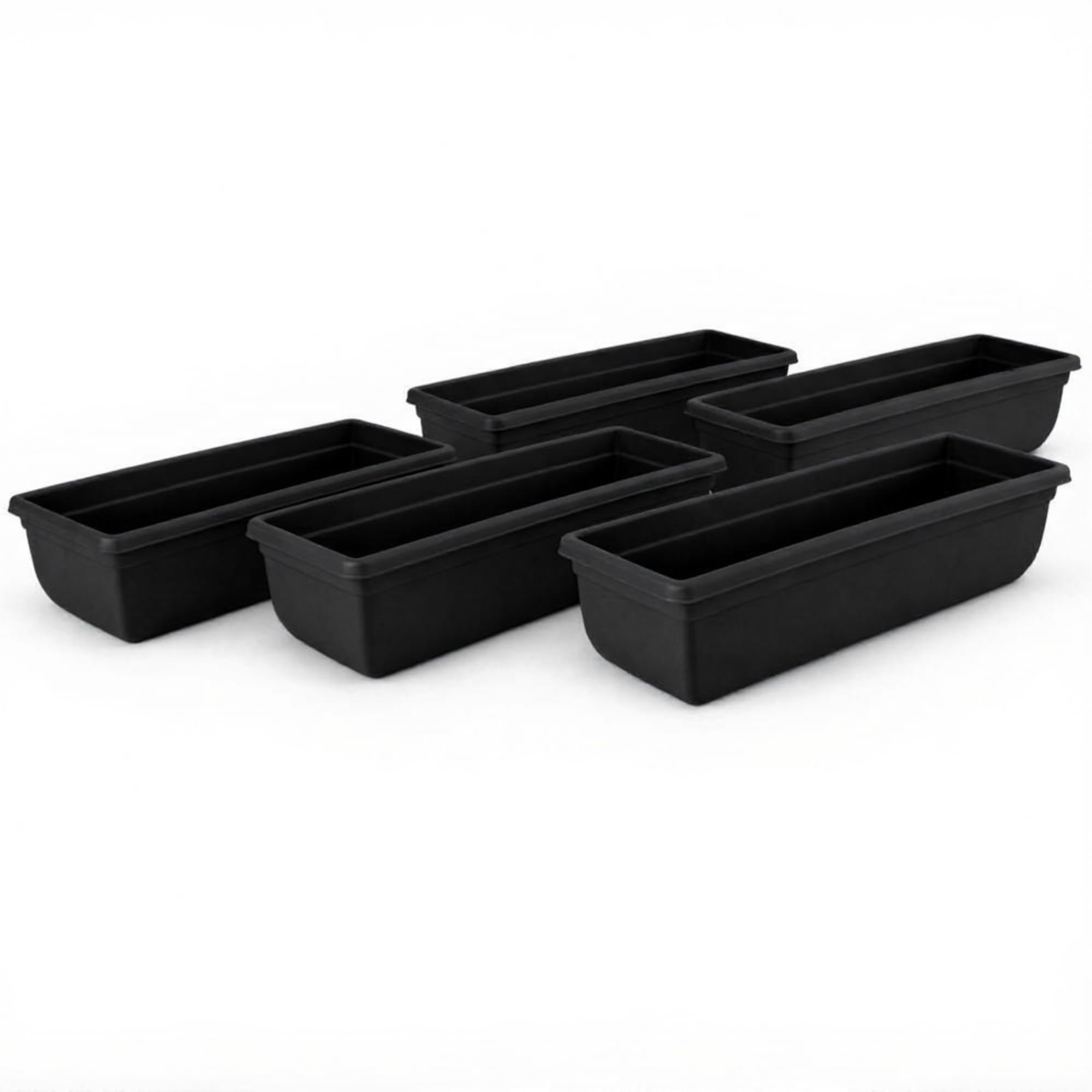 SIDSONS 5 X Plastic Garden Trough Long Window Planter Flower Box Plastic Vegetable Planters Flower Pot Herb Planter Box Windowsill Patio Garden Home Decor Black 60CM, BL-6-0