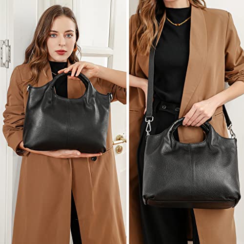 Image of Iswee Genuine Leather Top Handle Bag for Women Purses and Handbags Large | Crossbody Tote,Holds 13 inch laptop,3 Pocket Compartments,Adjustable Leather Long Strap,Every Bag