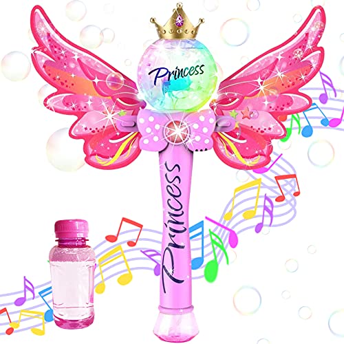 SANKUU Princess Bubble Blower Bubble Maker Machine, Bubble Wands for Toddlers with Detachable Wing, Musical & Light Up Bubble Toys for Toddlers Outdoor