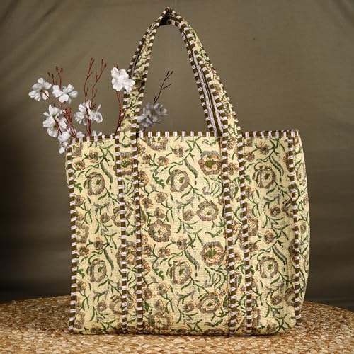 Trade Star 100% Cotton Hand Block Print Quilted Tote Bag Eco-Friendly Boho Shopper Vintage Shoulder Bag for Women2