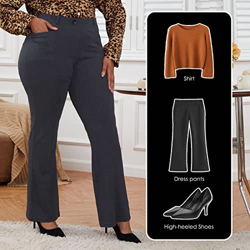 Wrinkle-Free Stretch Dress Pants Plus Size For Women Pull-On Pant Ease Into Comfort Office Pant Grey Xl #TOP1