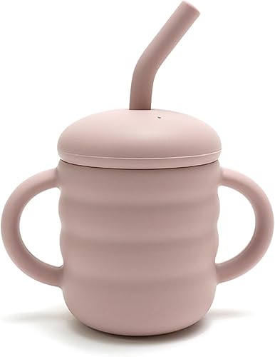 Airfish Mini taza + sistema de entrenamiento con pajilla, taza de entrenamiento 100% silicona para niños pequeños, vasos inastillables con pajilla,