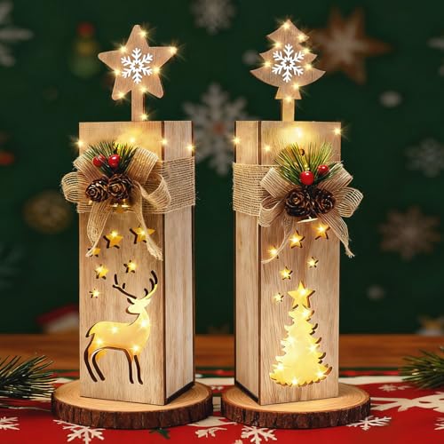 Charfia Weihnachtsdeko Innen Outdoor, 2 Stück Holzdeko Weihnachten...