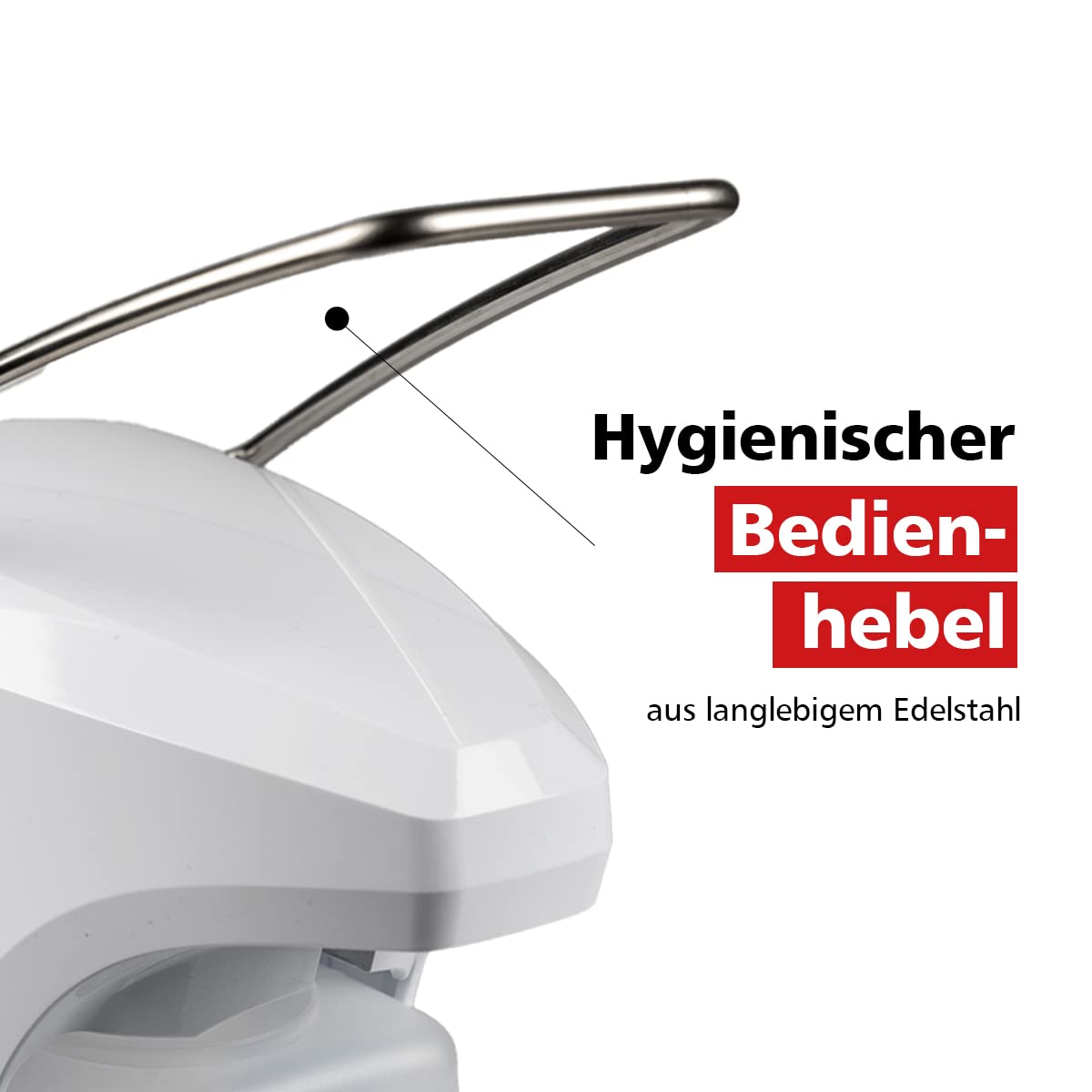 RX 5 M Seifenspender Hochwertiger Desinfektionsspender mit Bedienhebel für Seife Desinfektion Lotion 500ml Abtropfschale für Praxen, Büros, Rezeption, Theken, Tische Made in Europe…