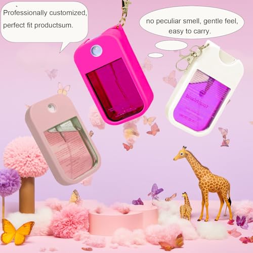 Silicone Case for Touchland Power Mist & Glow Mist 1 fl oz Hand Sanitizer spray,2 pack with Keychain, Also compatible with some 1.69FL sanitizing & perfume bottles(pink+white)4