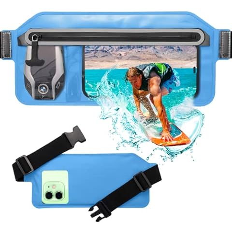 SJEhome Waterproof Phone Pouch,IPX8 Waterproof Phone Case with Adjustable Waist Strap,Compatible with iPhone Whole Series Galaxy Whole Series up to 7",Waist Bag for Beach, Boating,Swim,Blue Cover