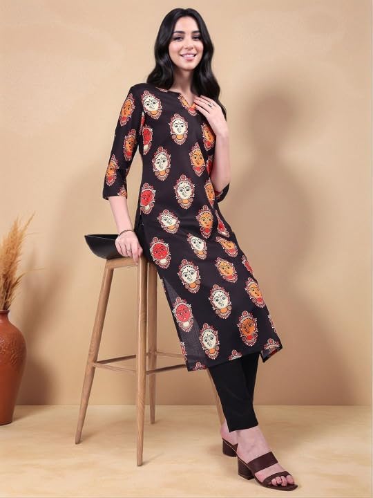 Image of MS VHCK ENTERPRISE Women Printed, Tribal, Kalamkari, Abstract Khadi Cotton Kurti.