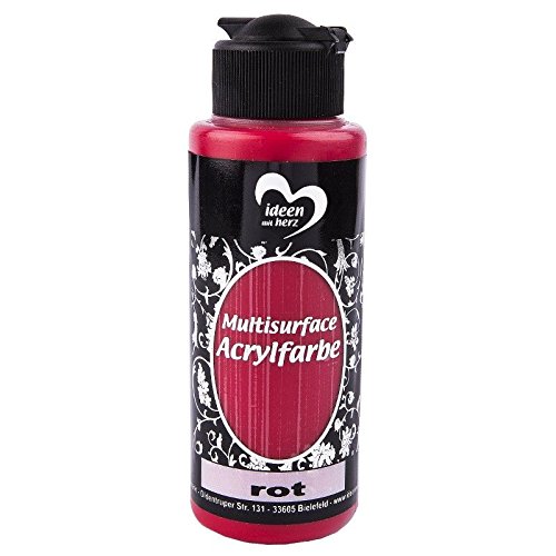 Ideen mit Herz Acrylfarbe Multisurface | Allzweckfarbe zum Bemalen von Holz, Glas, Polyester, Keramik, Porzellan, Terracotta, Styropor, Stoff, Leder | Universalfarbe auf Wasserbasis | 120ml (rot)