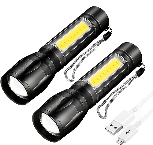 Dunamis LED Torch Rechargeable, Super Bright Adjustable Focus Flashlight, 3 Lighting Modes, Long Battery Life, Waterproof Pocket Size Lamp for Emergency, Camping, Hiking, Outdoor (Pack of 2 Torches)