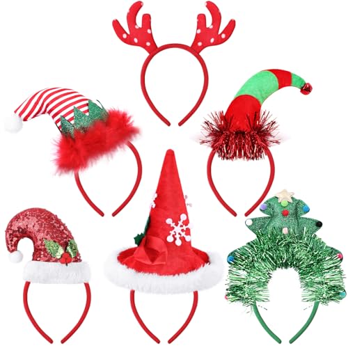 KONVINIT Weihnachts Haarreif - 6 Stück Weihnachtshaarreifen Festliche...