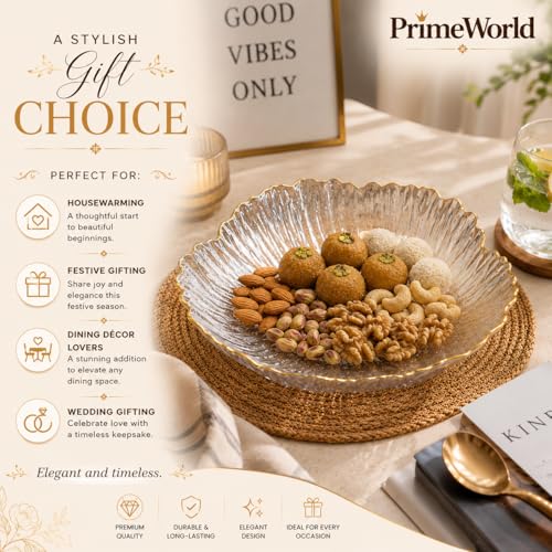 Image of PrimeWorld Fruit Basket Plate Set of 2 | Multipurpose Tabletop Food Storage Basket for Fruits, Snacks & Bread | Decorative Serving Tray for Home Kitchen Dining Table