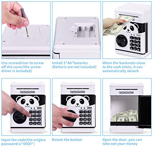 Refasy Piggy Banks for Kids 2-4 Year Old,Mini ATM Electronic Coin Bank for Children Great Xmas Birthday Gifts for Girl Money Bank Mini ATM Piggy Bank for Kid Age 5-13 Money Savings Box Toys White