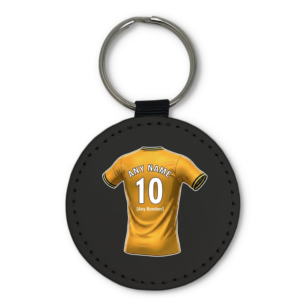 UNIGIFT Personalised Gift - Wolverhampton Fan Black Round Keyring (Old Gold Football Jersey Design) Custom Name Keychain - Black Country WV1 Club
