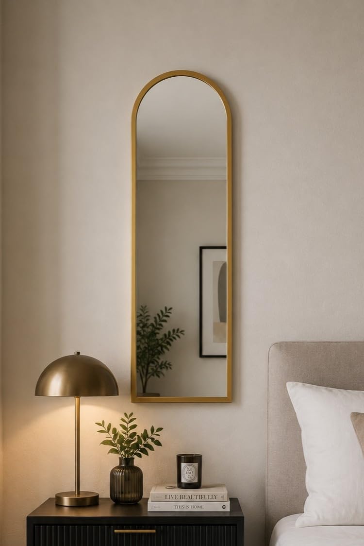Mirroroutlet Gold The Arcus - Metal Framed Modern Arched Wall Mirror 47" X 16" (120Cm X 40Cm) Black. 2Cm Wide Frame And 3Cm Deep