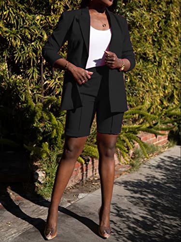 SHINFY Women's Blazer Sets 2 Piece Outfits Lapels Jacket High Waisted Shorts Work Business Suits4