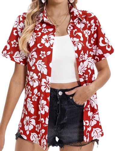 Hawaiian Shirts for Women Tropical Shirt Summer Beach Button Down Short Sleeve Blouses Floral Top Aloha Luau Outfits 20252