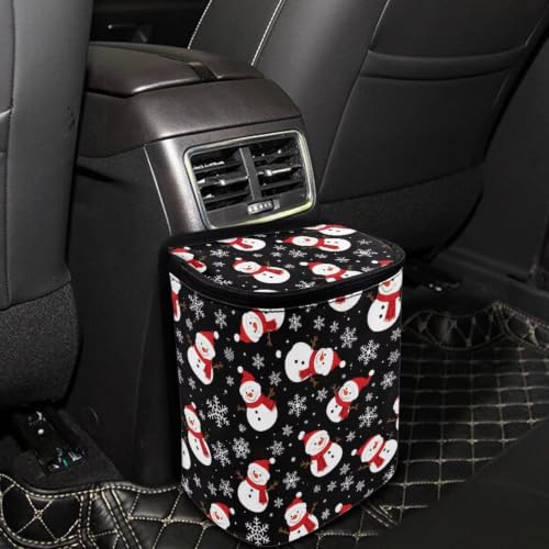 Image of Talayituse Snowman Snowflake Print Car Trash Can Portable Auto Garbage Bin Multifunctional Vehicle Interior Accessories with Adjustable Straps Universal Fit Truck SUV Sedan Christmas Decor
