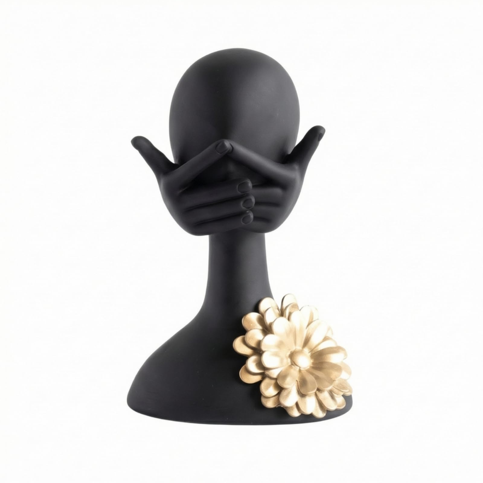F Fityle Busto con Flor Metálica Dorada Dorado Busto Resina Mate Escultura con Flores para Salón, Estantería, Recibidor, Style to 1