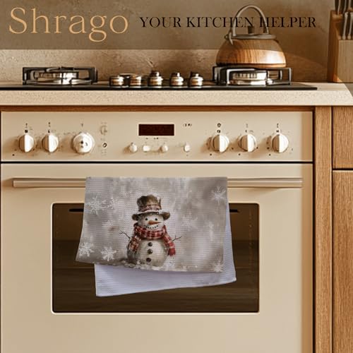Image of Vintage Christmas Snowman Kitchen Towels, Christmas Winter Dish Tea Towels for Kitchen, Rustic Xmas Winter Snowman Decorative Hand Towel for Bathroom Decor, 16x24 Inch