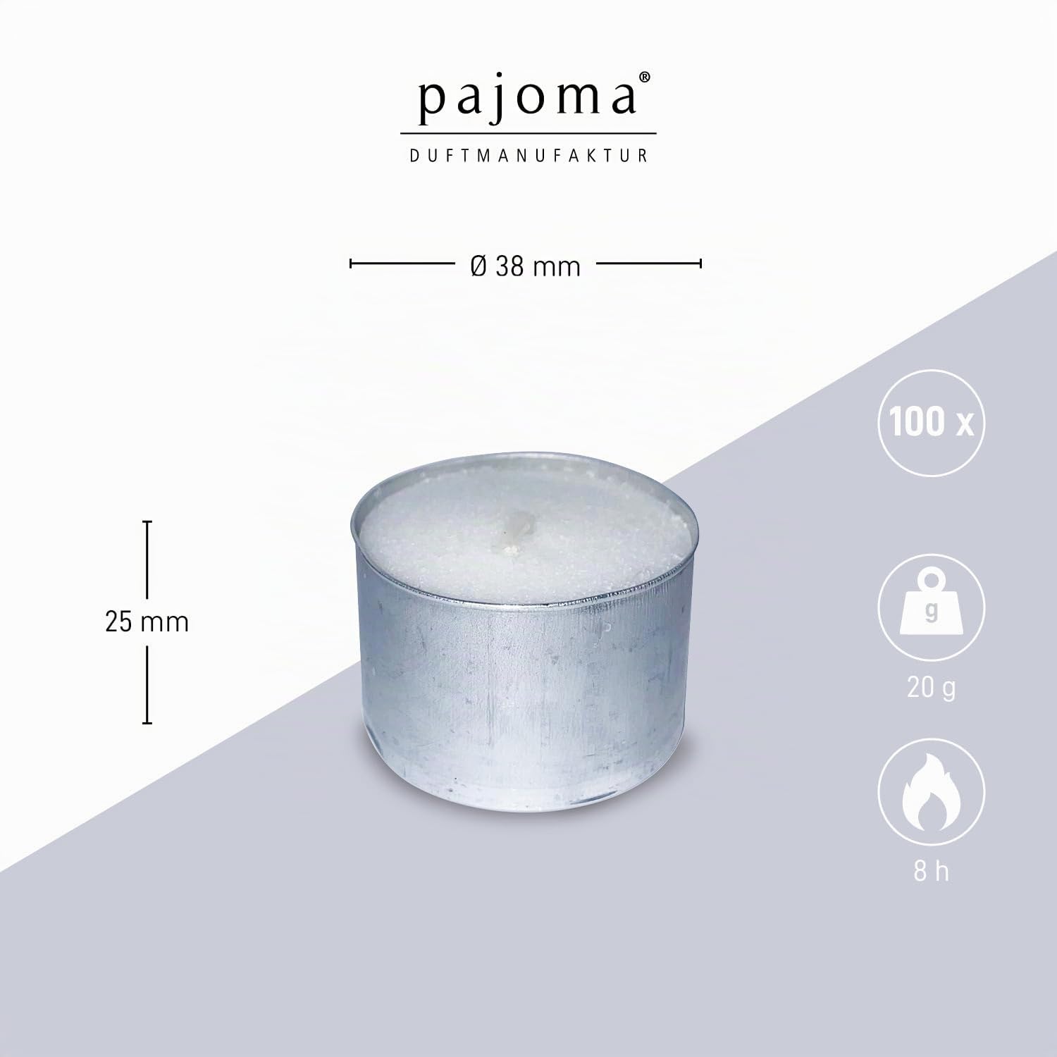 Pajoma - Velas de té sin Perfume, 100 Unidades, Tiempo de combustión: 8 Horas. Velas de té Gastro, Durchmesser: 3,8 cm
