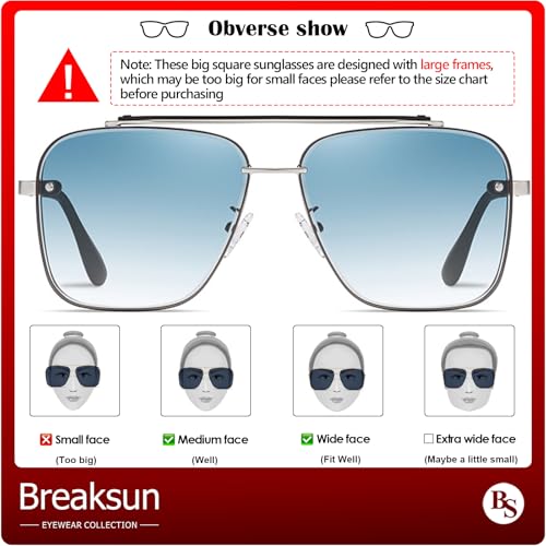 Oversized Square Aviator Sunglasses for Men Women Fashion Metal Frame Aviator Sun Glasses Tinted Lens3