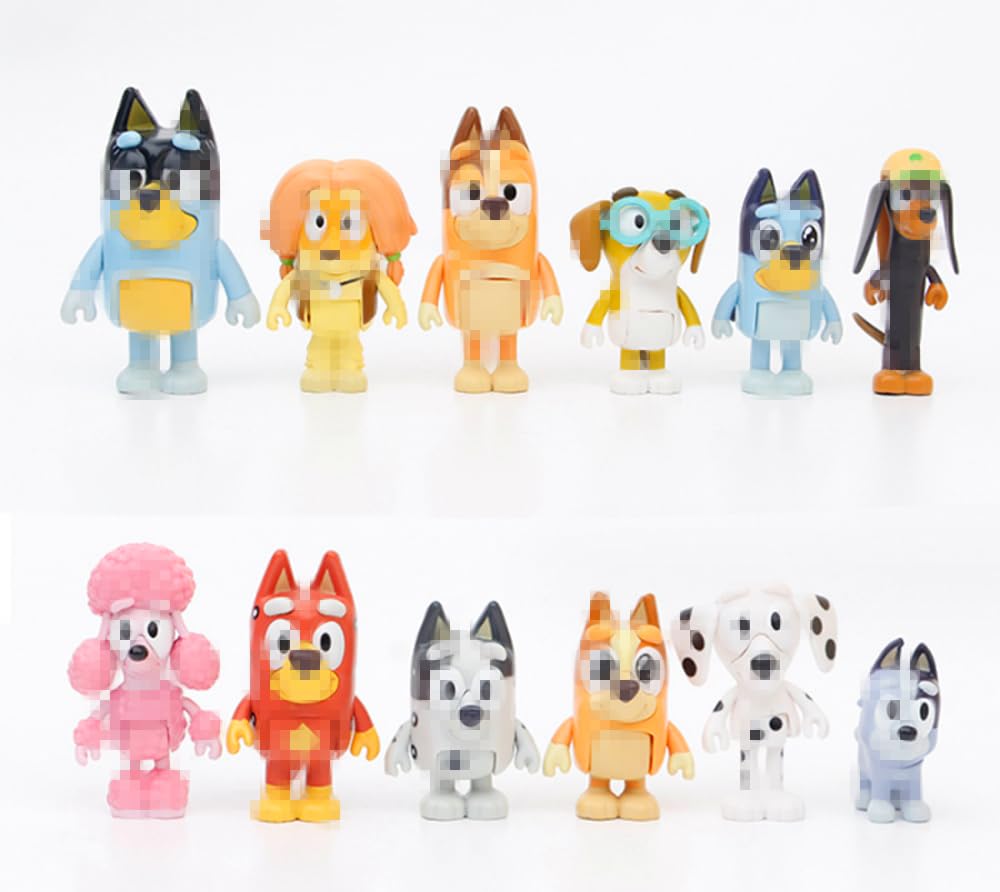 12 PCS Wolfs-Bluey Family&Friend playset Action Figures Pack, Wolves-Bluey Action Collectible Figurines for Birthday Cake Topper or Gift
