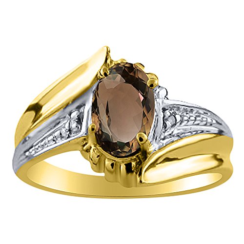 Bague quartz fumé et diamant plaqué or éclat élégant