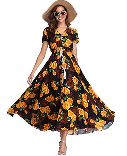 Image of Ferrendo Women's Floral Maxi Dress Button Up Split Flowy Bohemian Party Beach Dresses