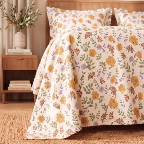 Image of BSB HOME 240 TC Cotton Double Bedsheet with 2 Pillow Covers, Soft & Breathable Floral Print Bed Sheet, Fade Resistant, Easy Care Bedding Set, 90 x 100 Inches (228 x 254 cm) - Ochre & Rust Botanical