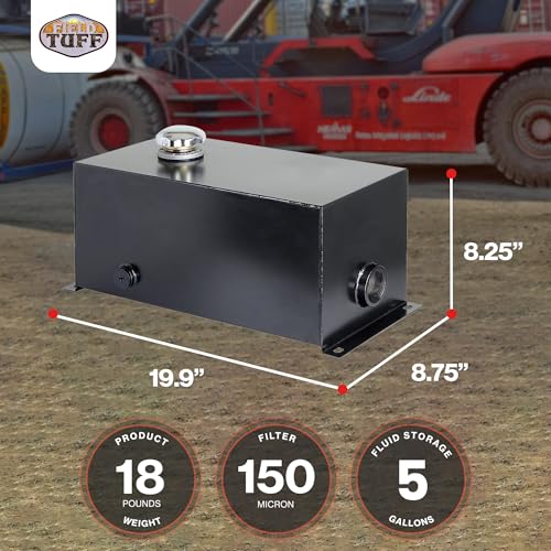 Image of Field Tuff 5 Gallon 14 Gauge Welded Steel Hydraulic Fluid Reservoir Tank with 2 Inch Suction Port and 0.75 Inch Return Port, Black