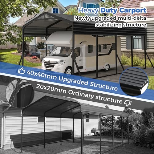 Image of AirWire Carport Canopy 12'X20' Heavy Duty Car Port Galvanized Steel Roof, Reinforced Stable Triangle Frame for Snowy Windy Metal Carports Enhanced Base Car Tent for Car,RV,Pickup,Boat,Truck,Tractor